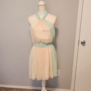 Victoria's Secret Cream and Green Pleated Halter Mini Dress